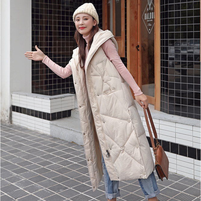 Sleeveless Hooded Zip-Up Calf-Length Puffer Coat