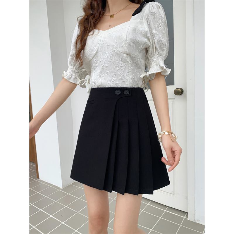 High-Waisted Solid Color A-Line Pleated Skirt