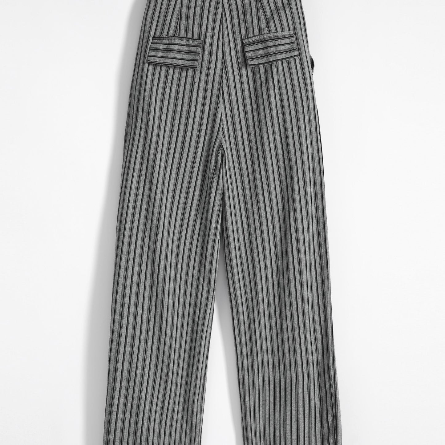 Pantalon ample à taille haute, droit, à rayures, avec cordon