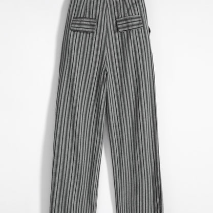 Loose Fit High-Waisted Lazy Thin Straight Stripe Drawstring Pants