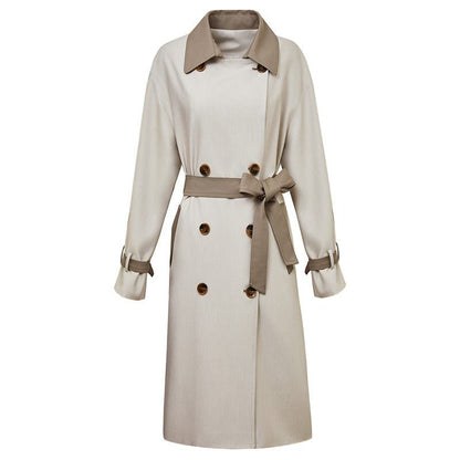 Trench-coat mi-long à ceinture et motif de couleurs contrastantes