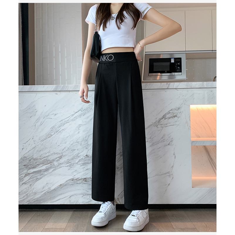 Casual Slimming Straight Thin Plus Letter Pendant Chiffon High-Waisted Pants