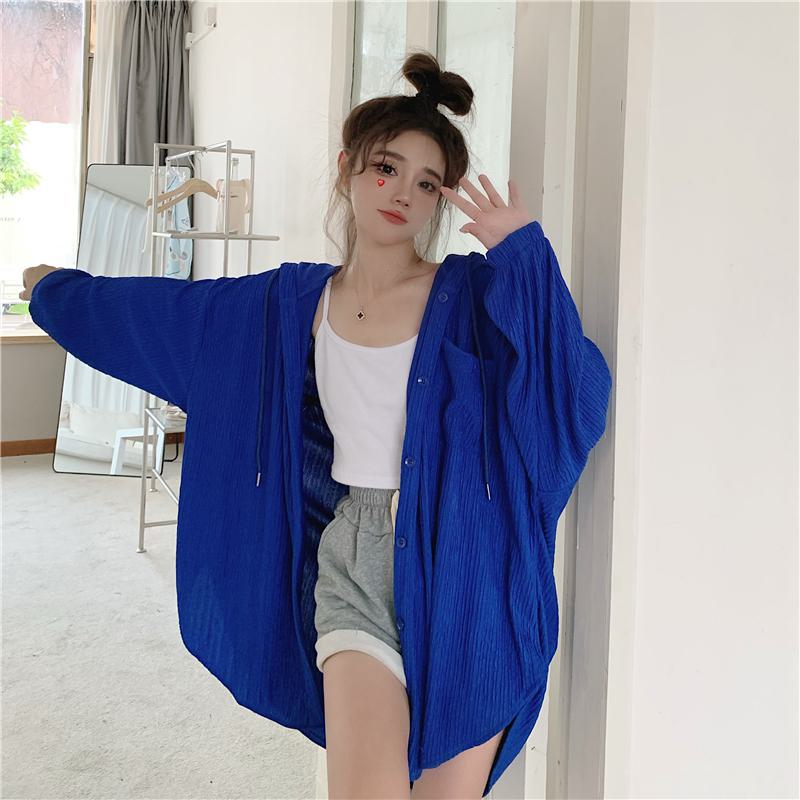 Sun Protection Hooded Versatile Outerwear Loose Fit Shirt