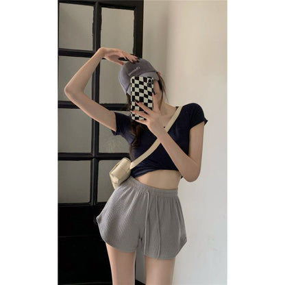 A-Line High-Waisted Casual Loose Fit Sports Wide-Leg Plus Shorts