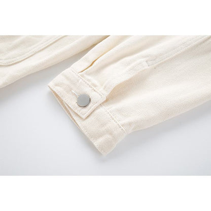 Veste en jean délavé coupe ample avec broderie florale à la poche