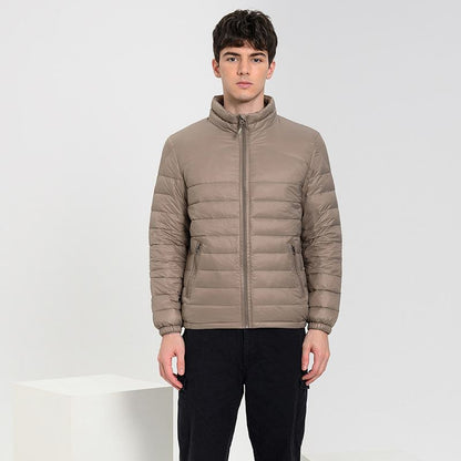 Lightweight Cropped Zippered Pocket Stand-Up Collar Down Jacket