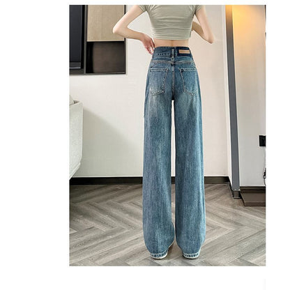 Loose Fit Distressed Color Blocking Straight Leg High-Waisted Jeans