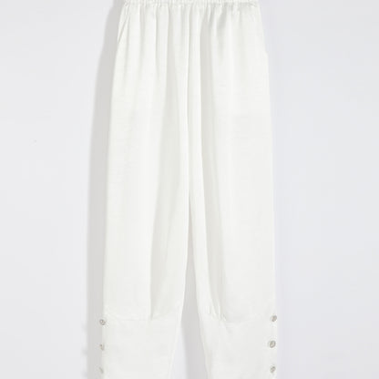 Pantalones de drapado de protección solar de ácido acético de seda de cintura alta de seda de hielo