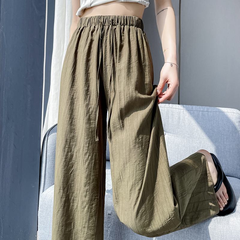 Pantalones de pierna recta de seda helada con protección solar casuales y de tiro alto de lino con caída
