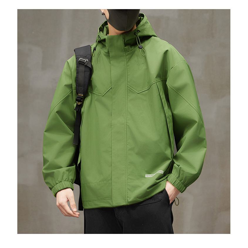防水ワークウェアスタイルのレインコートフード付きジャケット
