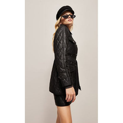 Flap Pocket Quilted Belted Puffer Jacket