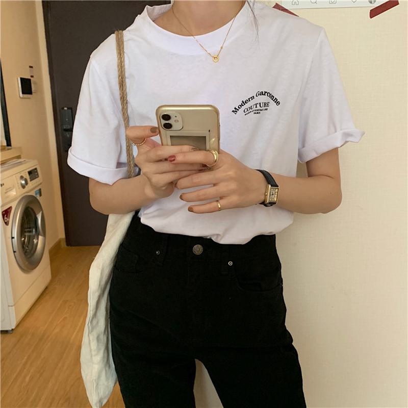 Women's T-Shirt Letter Chic Loose Fit Midi Casual Short Sleeve Tee