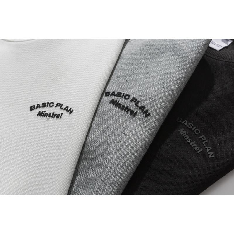 Sweatshirt col rond à rayures avec impression en coton faux épais et velours anti-boulochage.