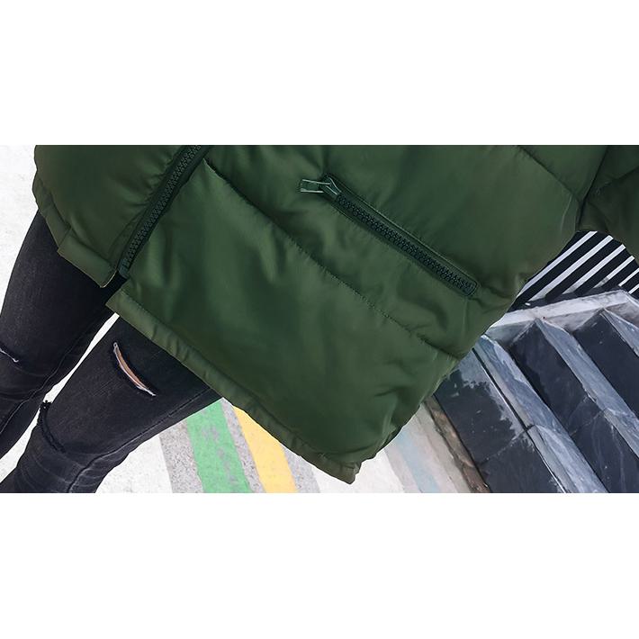 Zipper-Pocket Hooded Cropped Puffer Jacket