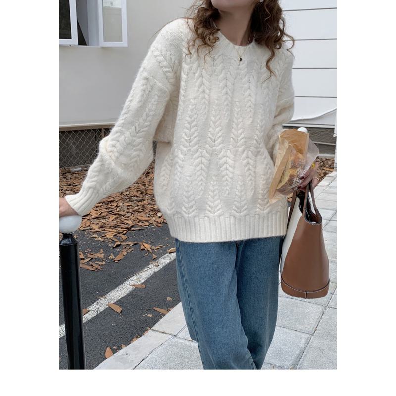 Suéter holgado de espiga de trigo con tejido grueso