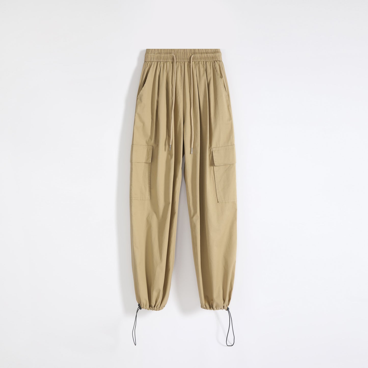 Pantalones de tiro alto rectos de secado rápido y delgados con protección solar y cordón.