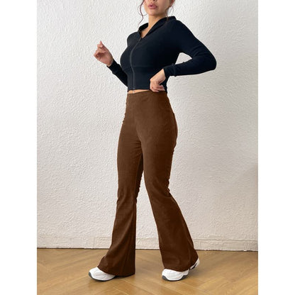 Zipper Solid Color Long Style Pocket Corduroy Pants