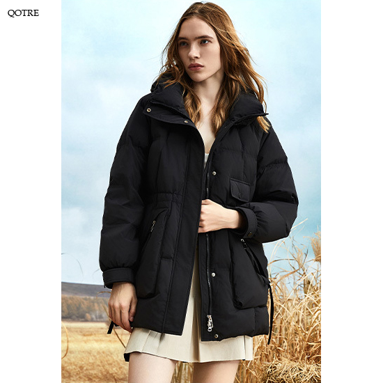 Hooded Cinched Waist Down Jacket