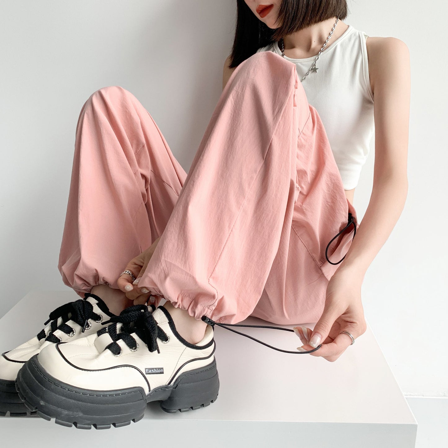 Quick-Drying Solid Color Thin High-Waisted Street Style Versatile Cargo Pants