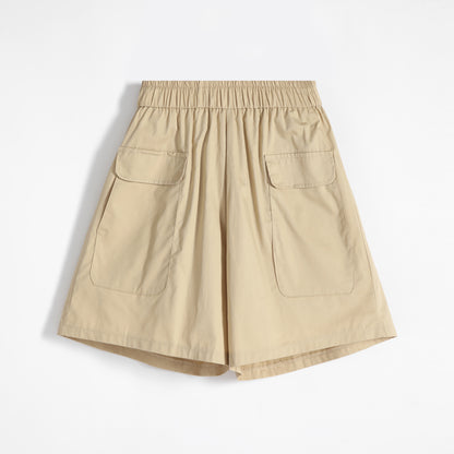 Pantalones cortos informales de talle alto y corte holgado en tela fina y sólida