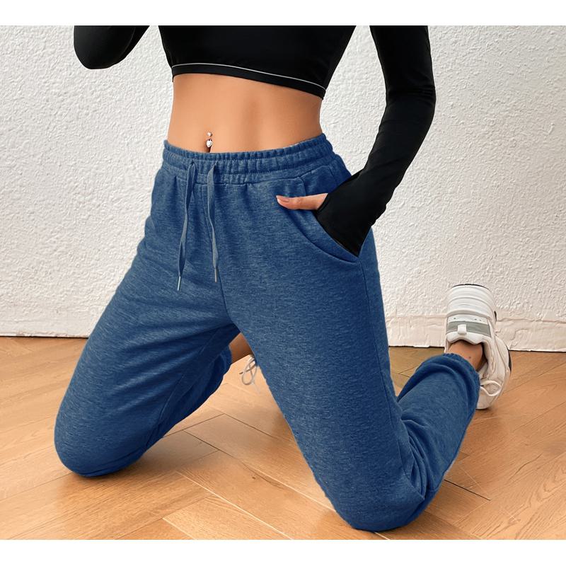Solid Color Loose Fit Casual Sports Style Pocket Pants Running Sports Pants