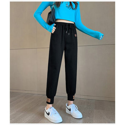 Casual Banana-Shaped Plus Sports Patched Detail Loose-Fit Sweatpants