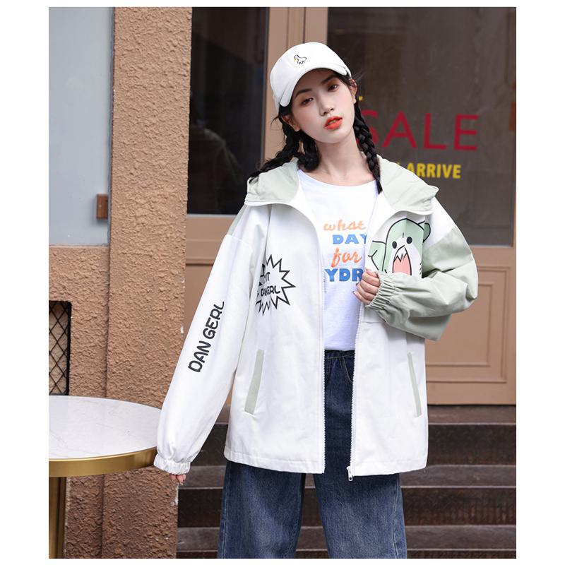Printed Loose Fit Harajuku Style Cute Raincoat Hooded Jacket