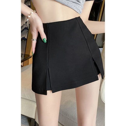 High-Waisted Split Hem Black Bodycon Skirt