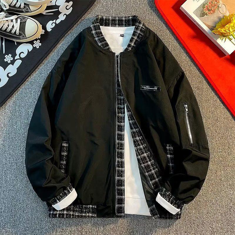 Blouson aviateur à carreaux avec patchwork, résistant aux taches et imperméable