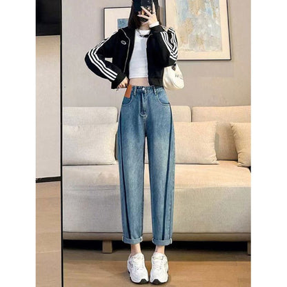 Worn-Out Look Loose Fit Light-Colored High-Waisted Patchwork Jeans