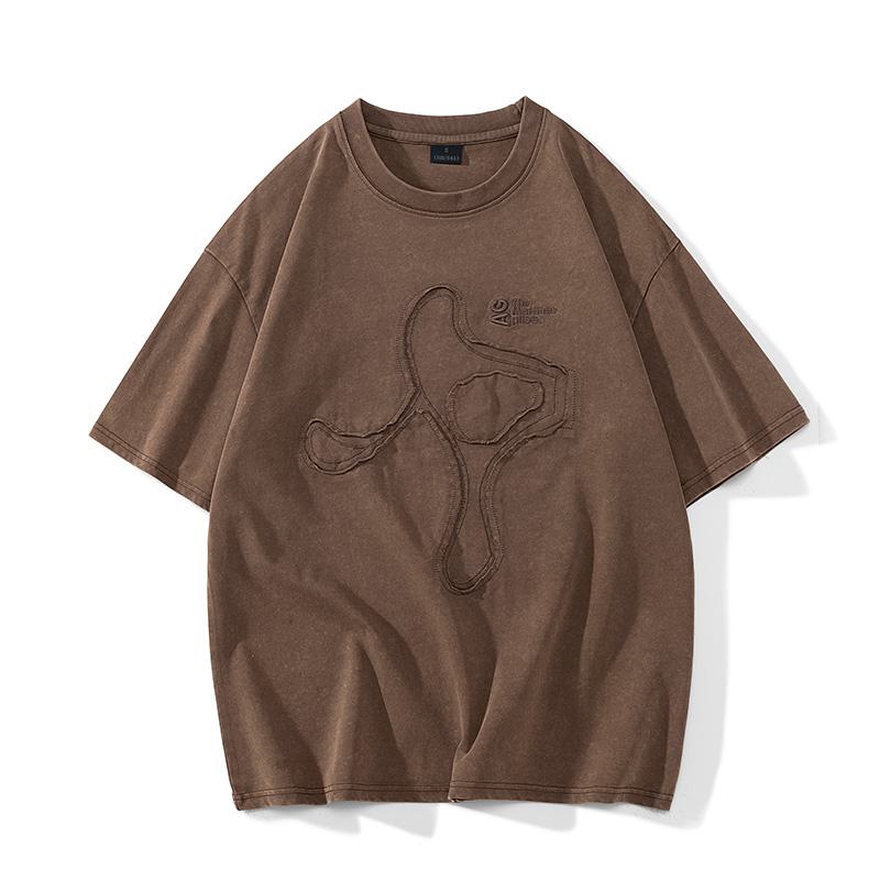 Lockeres, lässiges Kurzarm-T-Shirt aus reiner Baumwolle mit tief angesetzten Schultern