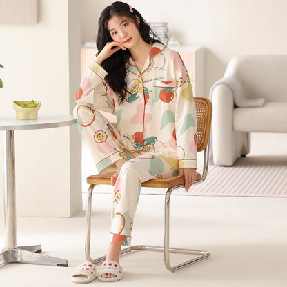 Ensemble de pyjama en coton pur tissé serré avec boutons et col fruité.