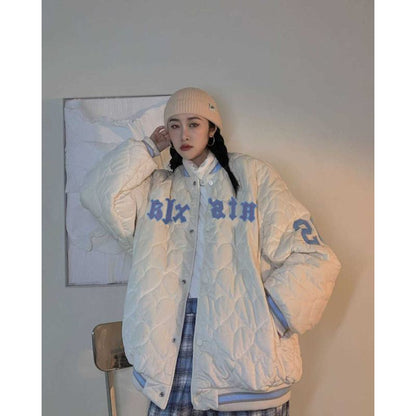 Loose Fit Letter Embroidered Classical Puffer Jacket