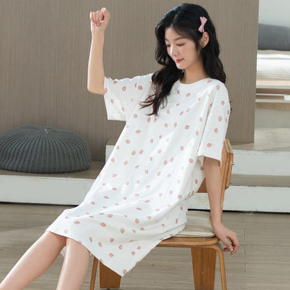 Pure Cotton Round Neck Pullover Spotted Dog Lounge Dress