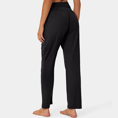 Pantalon de sport plissé décontracté à taille haute avec ceinture ample et poche pour la taille, idéal pour le yoga.