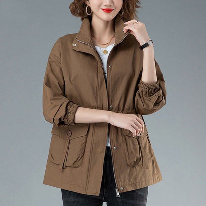 Casual Stand-Up Collar Plus Loose Fit Utility Jacket