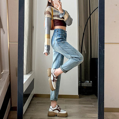 Gradient Slimming Cropped High-Waisted Harem Loose Fit Carrot Jeans