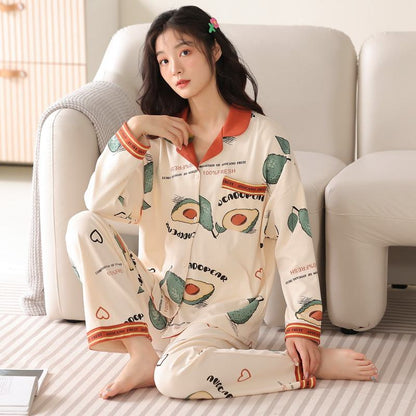 Conjunto de pijama de algodón puro tejido en letra con cuello en forma de corazón