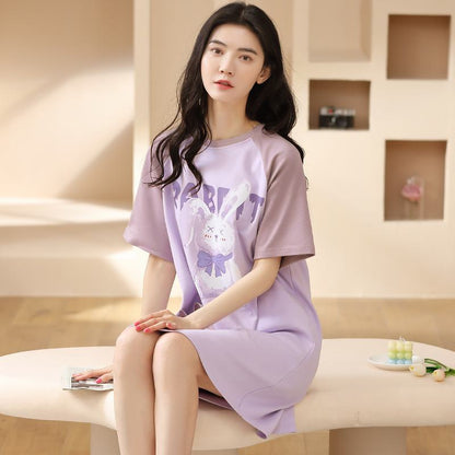 Adhesive Pocket Patchwork Tightly Woven Pure Cotton Bunny Lounge Dress