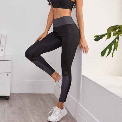 High-Waisted Yoga Tight-Fitting Slim-Fit Sports Patchwork Mesh Sports Leggings