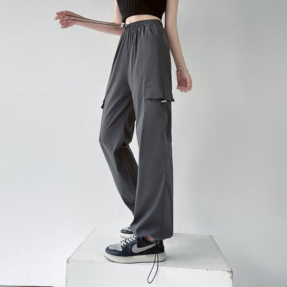Pantalones de cintura alta sueltos de pernera recta para mujeres trabajadoras de talla pequeña