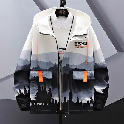 Versatile Casual Full Zip Printed Reversible Hooded Jacket