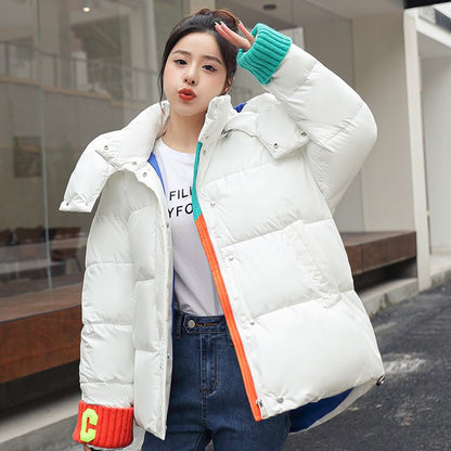 Loose Fit Patchwork Hooded Puffer Jacket