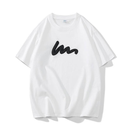 Bequemes, vielseitiges Rundhals-T-Shirt aus reiner Baumwolle mit kurzen Ärmeln und Druck