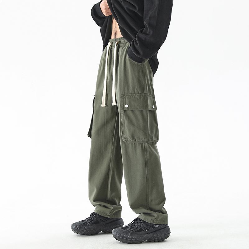 Pantalones rectos sueltos de estilo urbano con bolsillos