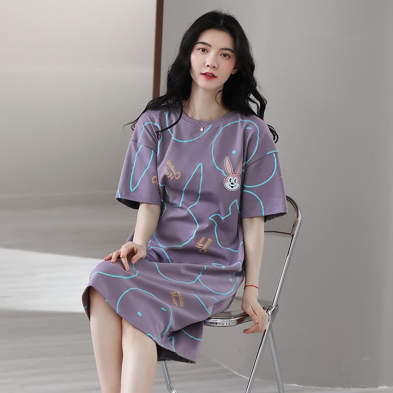 Vestido de descanso de conejito de algodón puro tejido en color morado de estilo sencillo