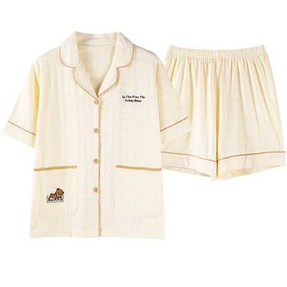 Conjunto de pijama de osito de lycra con botones y bolsillo delantero Jacquard
