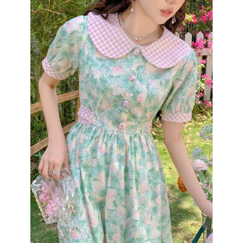 Cinched Waist High-Waisted Bubble Sleeve Slimming V-Neck Dress