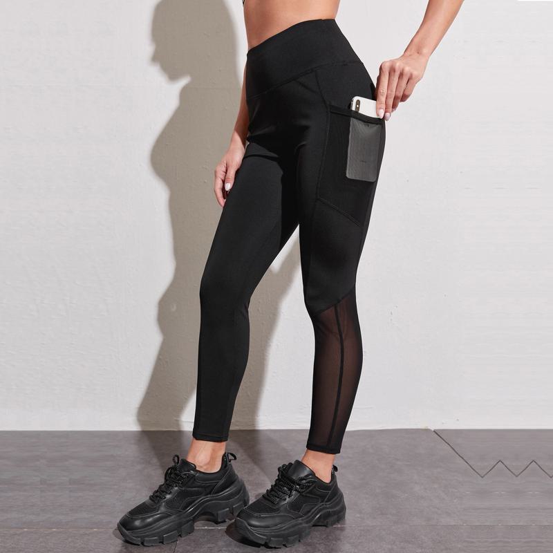 Mallas deportivas ajustadas de yoga de talle alto de lujo ligero con bolsillo para correr y malla