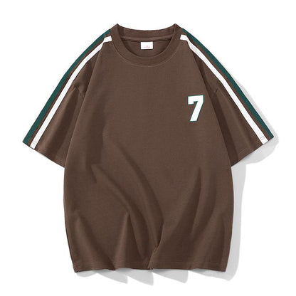Trendiges T-Shirt mit Rundhalsausschnitt, Drop-Shoulder-Design, lockerer Passform aus reiner Baumwolle mit kurzem Arm